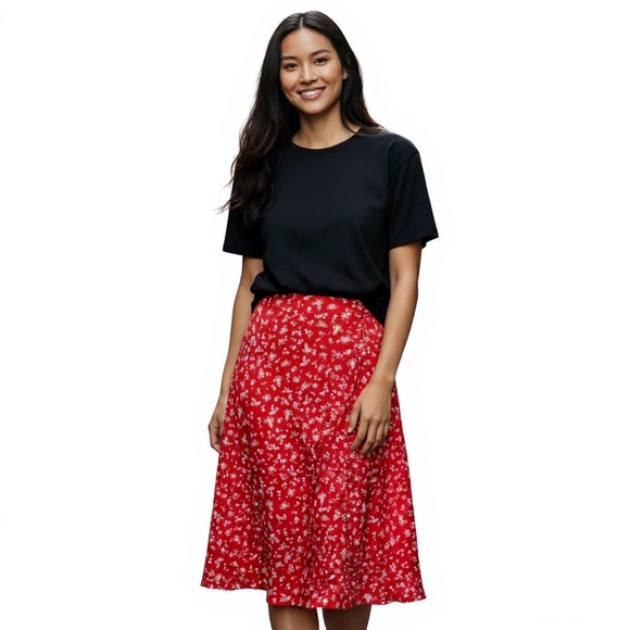 Rachel Zoe Dresses & Skirts - Rachel Zoe Red Floral Tie Detail A-Line Midi Skirt – Size 12